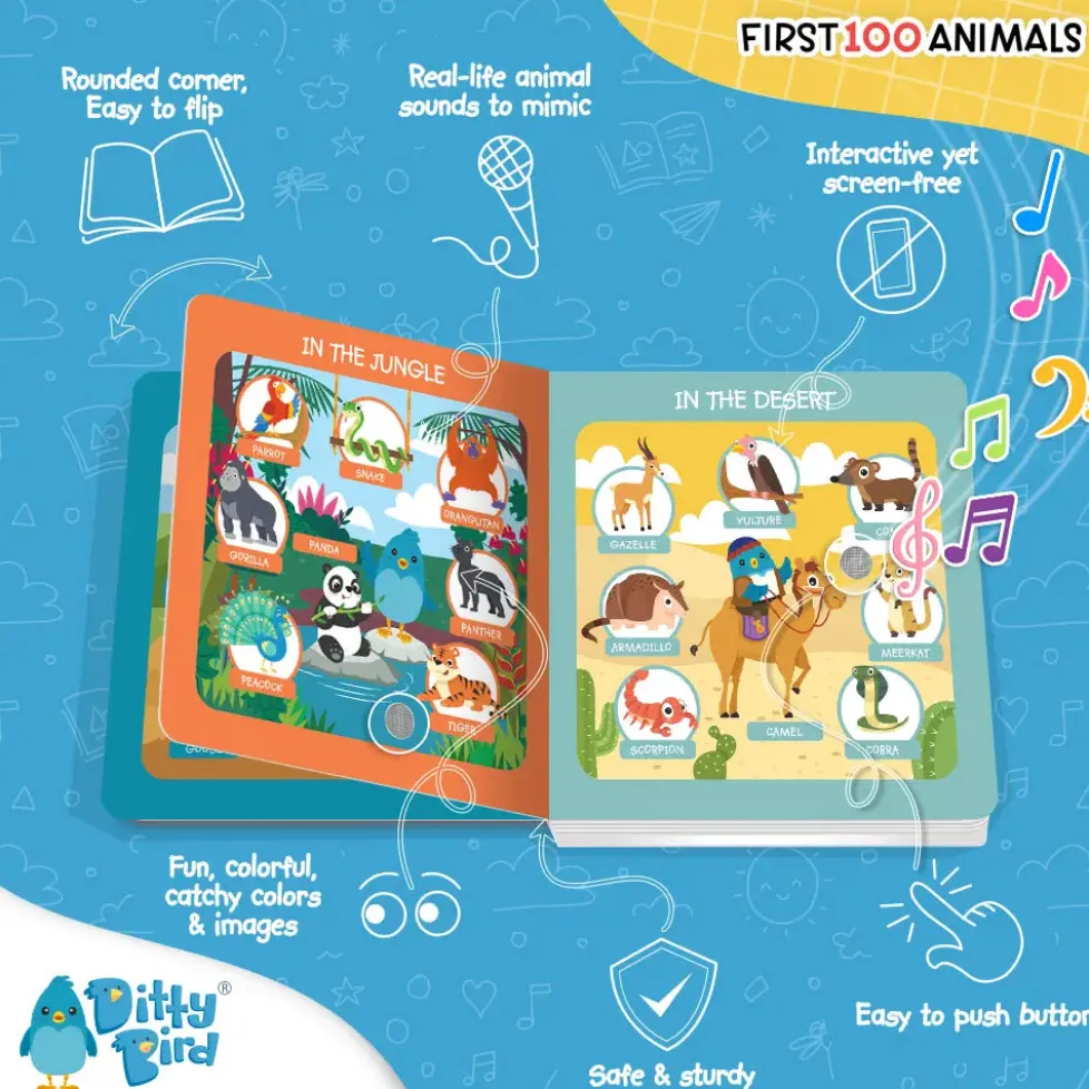Ditty Bird® Baby Sound Vocabulary Book: First 100 Animals