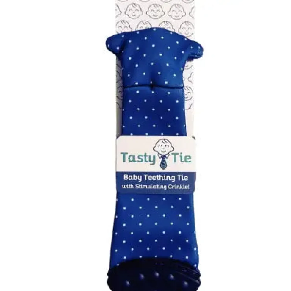 Tasty Tie® Baby Teething Tie & Crinkle Toy! - Navy Polkadot