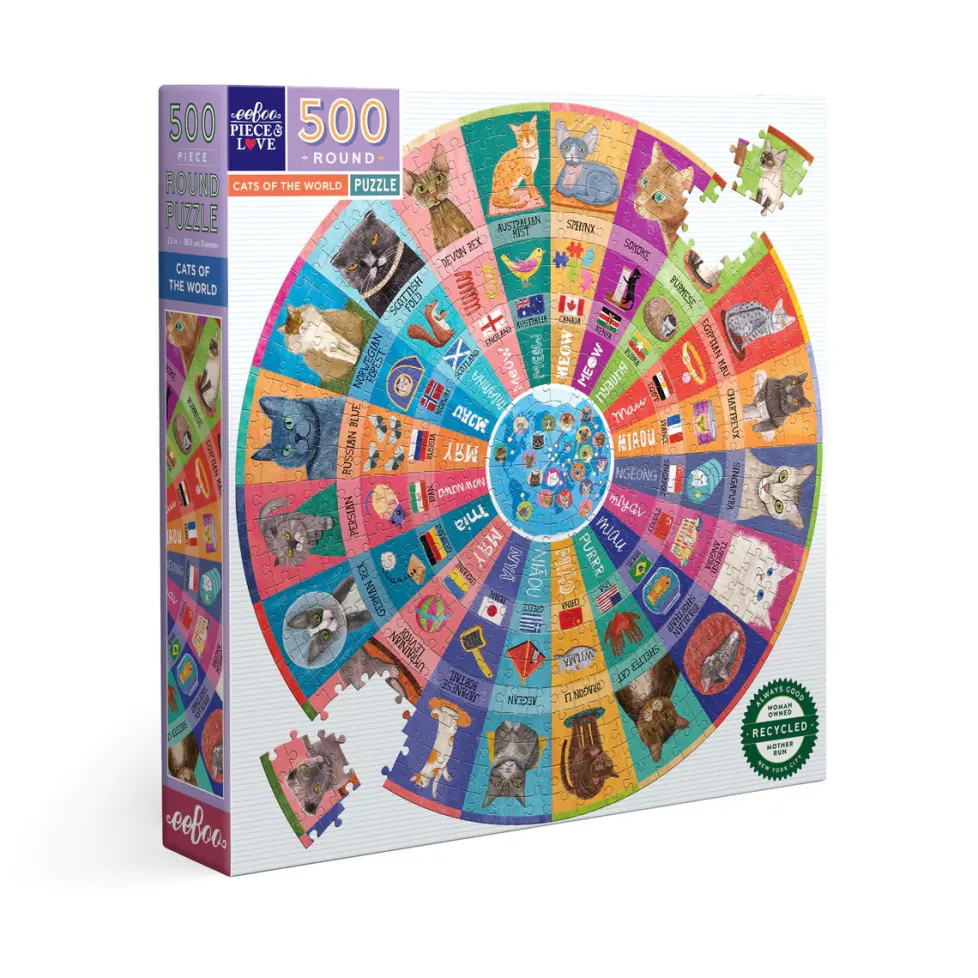 eeBoo 500 Piece Round Puzzle Cats of the World