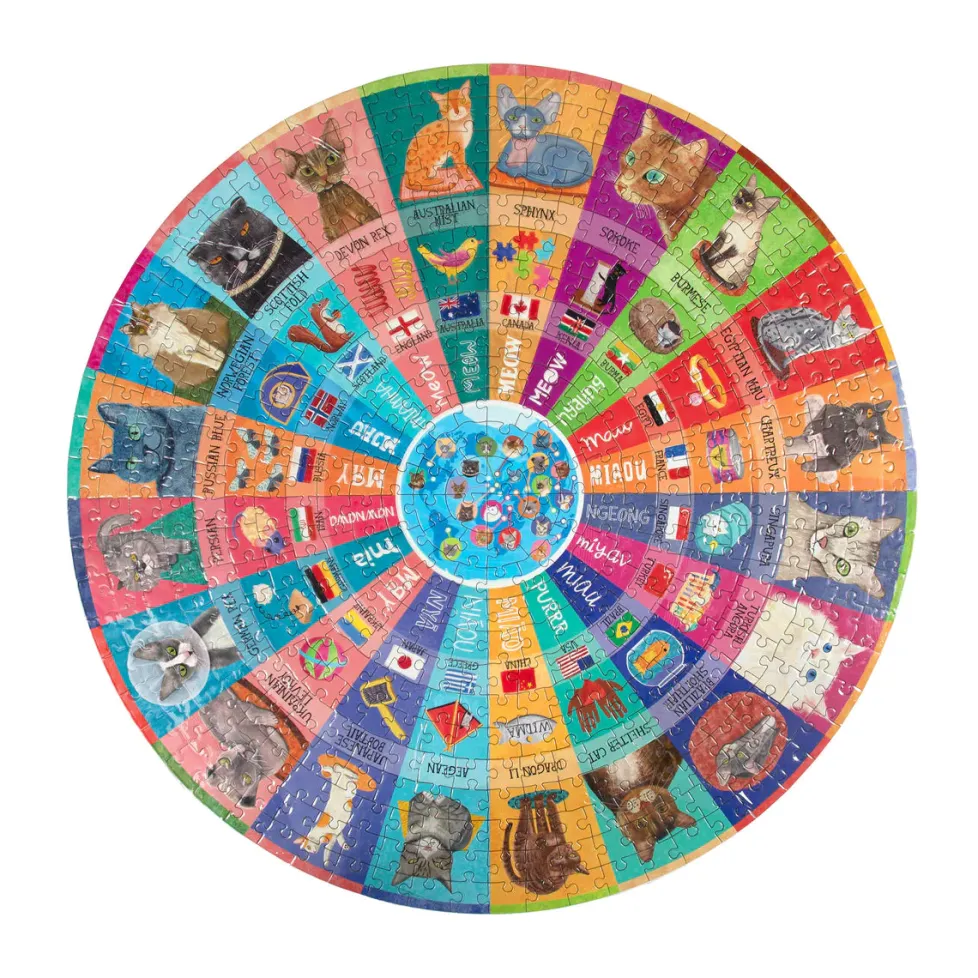 eeBoo 500 Piece Round Puzzle Cats of the World