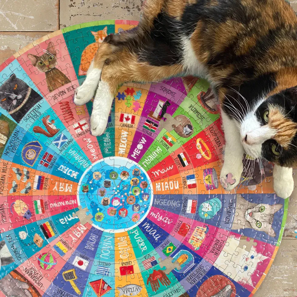 eeBoo 500 Piece Round Puzzle Cats of the World