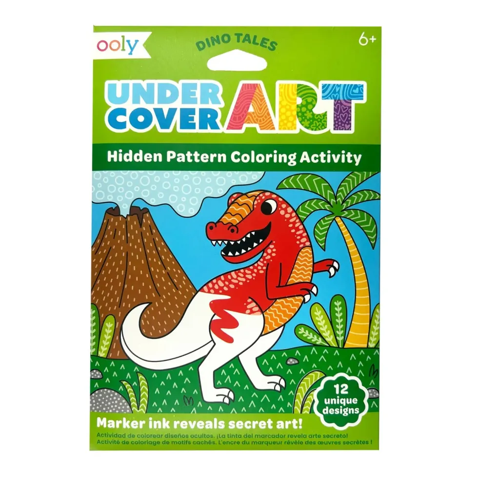 Ooly Undercover Art Hidden Pattern Coloring Activity Art Cards - Dino Tales