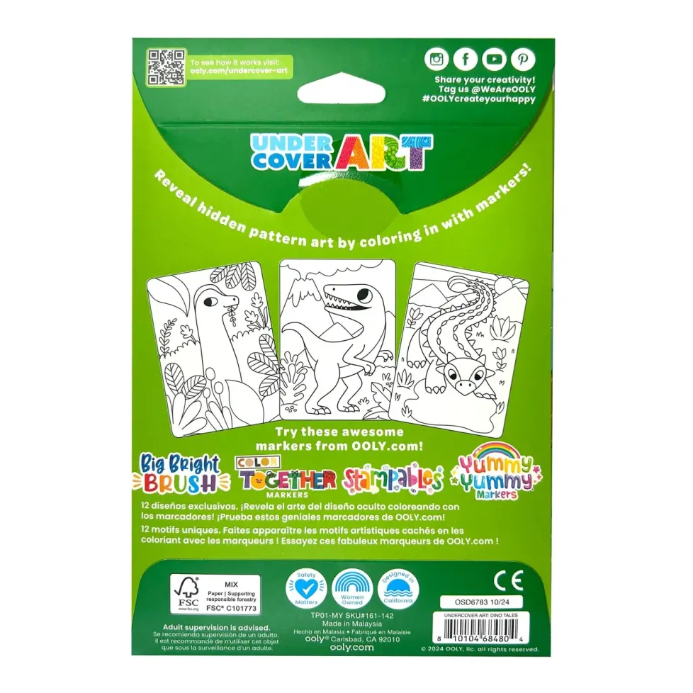 Ooly Undercover Art Hidden Pattern Coloring Activity Art Cards - Dino Tales