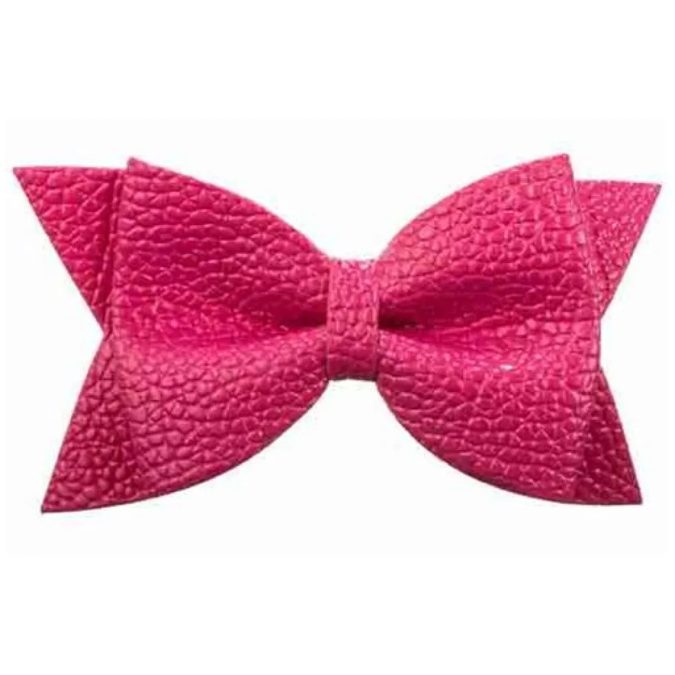 No Slippy Hair Clippy Leather Bow Shocking Pink